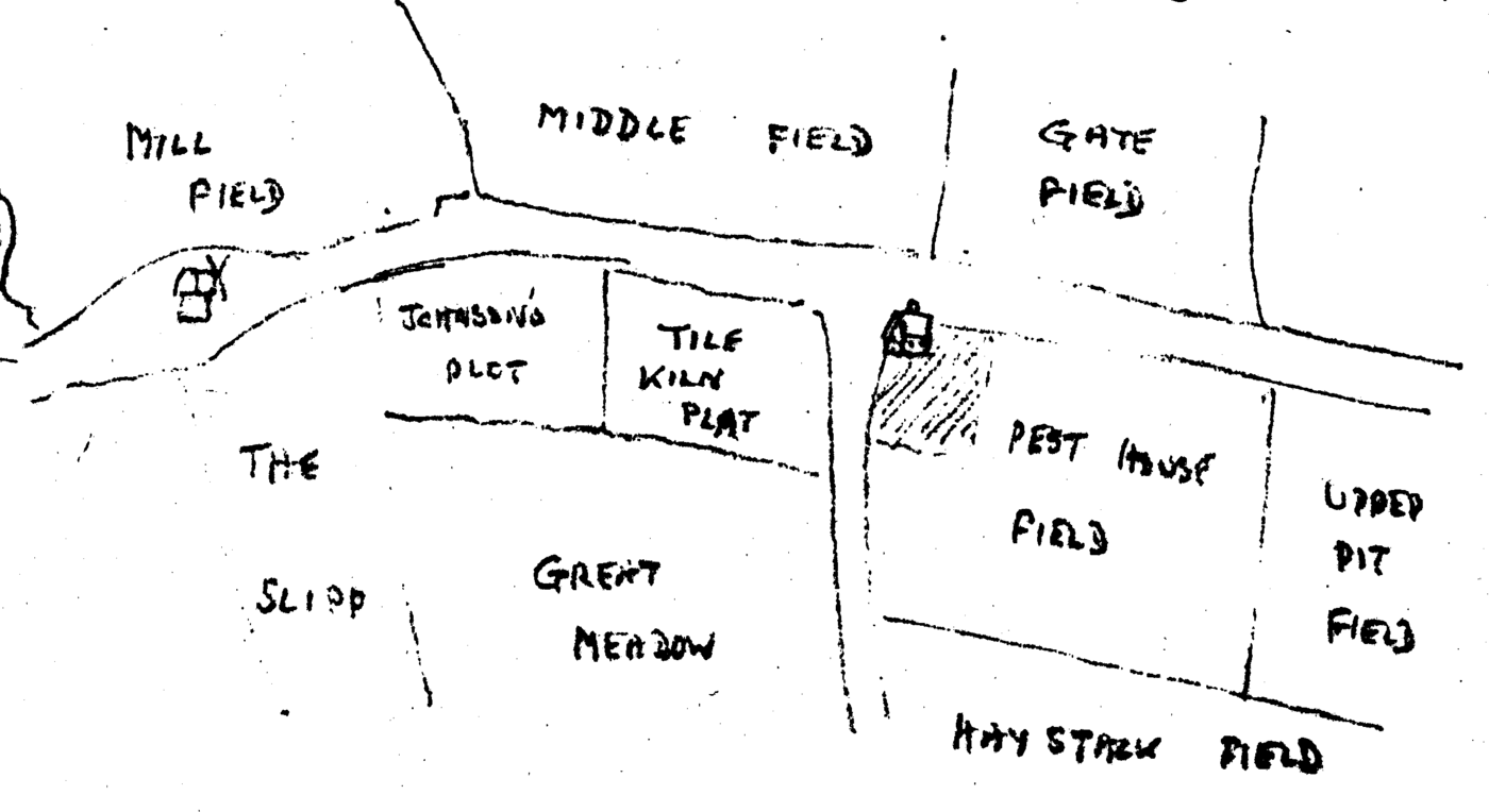 Excerpt from 1767 Shorter Map showing Mill Field
